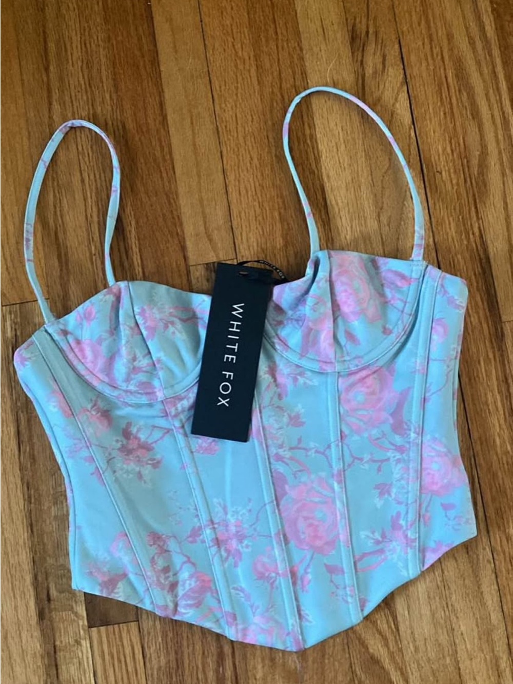 White Fox Boutique Teal and Pink Floral Corset Camisole